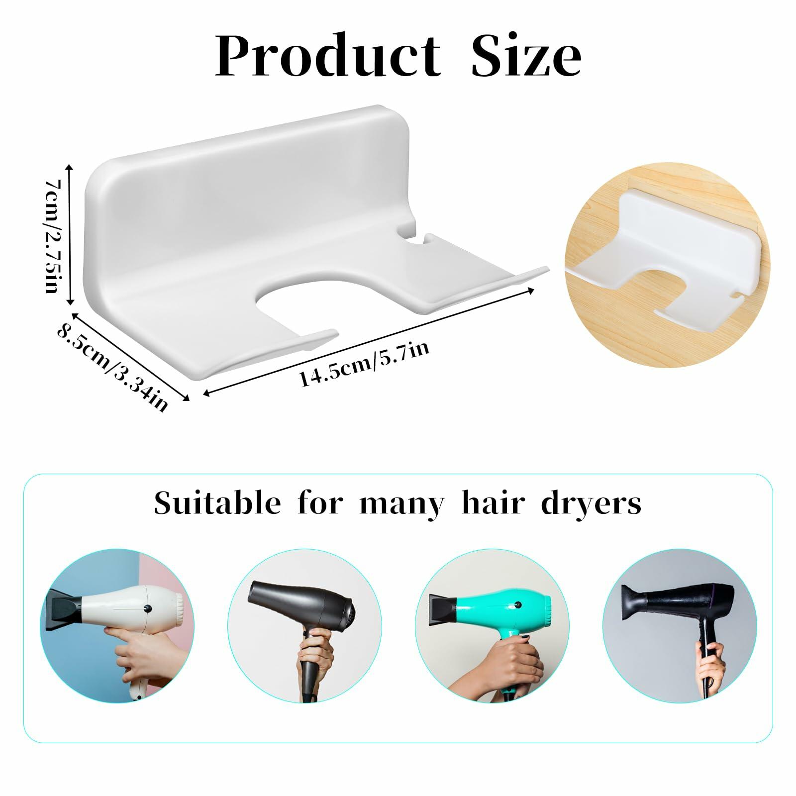 COMNICO Hair Dryer Holder Wall Mount White Self Adhesive Organizer with Cord