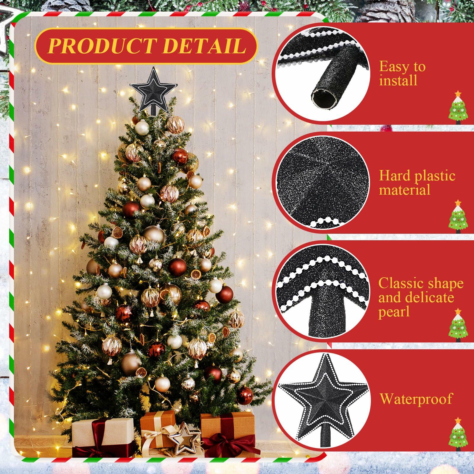 Hollowfly Mini Star Christmas Tree Topper Black Pearl 8 Inch Tree Top Decor