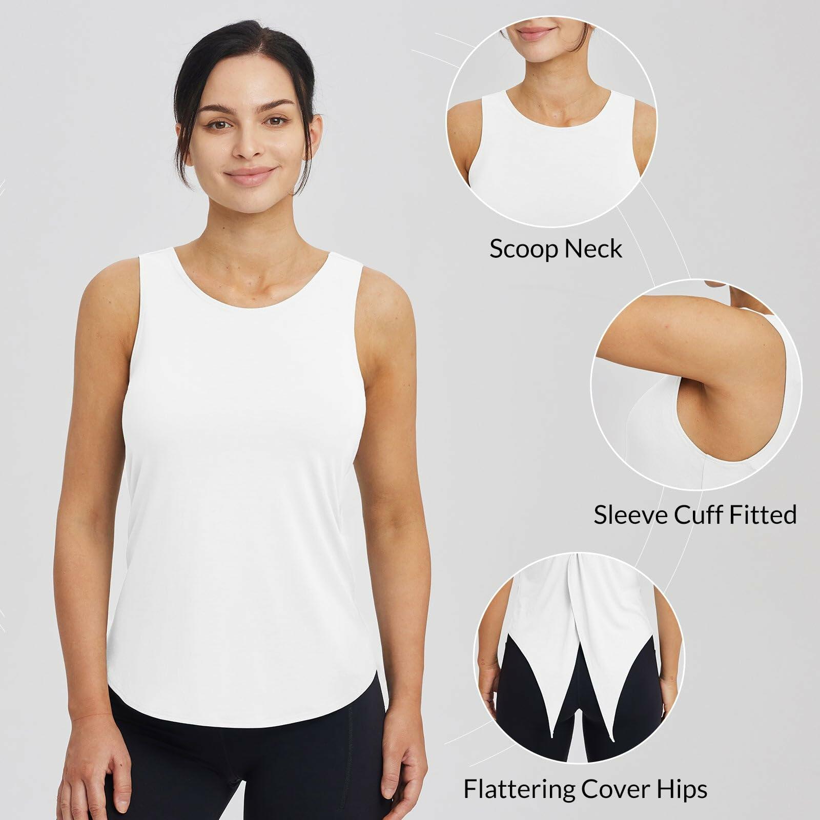 baleaf Women's White Sleeveless Workout Yoga Tank Top Loose Fit Size L