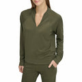 Andrew Marc Sport Women's V-Neck Long Sleeve Jersey Pullover Green Size S