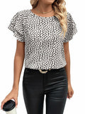 SOLY HUX Women's Ruffle Sleeve Blouse Casual Round Neck Summer Top L