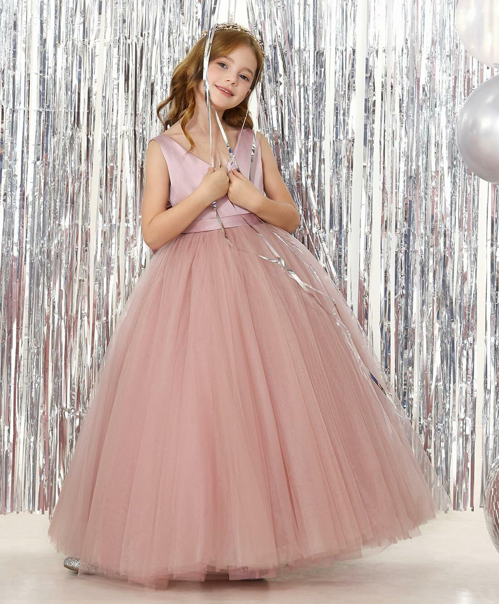 JISISANG Toddler Flower Girl Dress White Backless Bow-Knot Satin Size 06