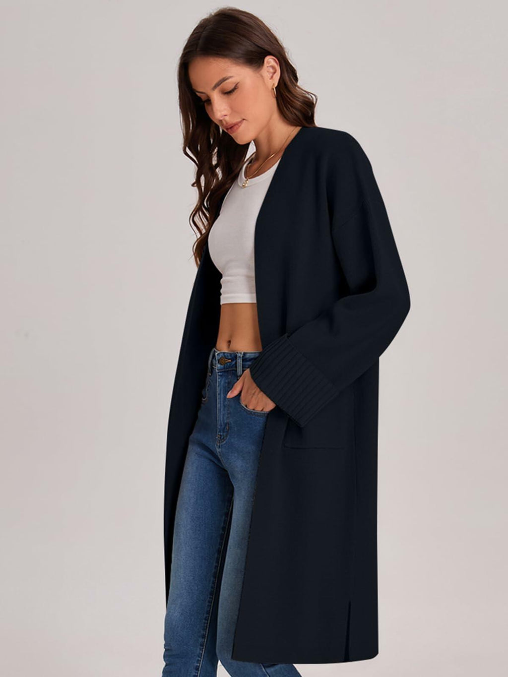 Bloggerlove Women's Black Cardigan Sweater 2024 Fall Oversized Coatigan