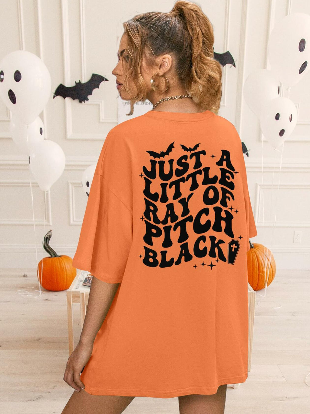 Just A Little Ray Pitch Black Halloween T-Shirt Funny Oversized Tee Size S