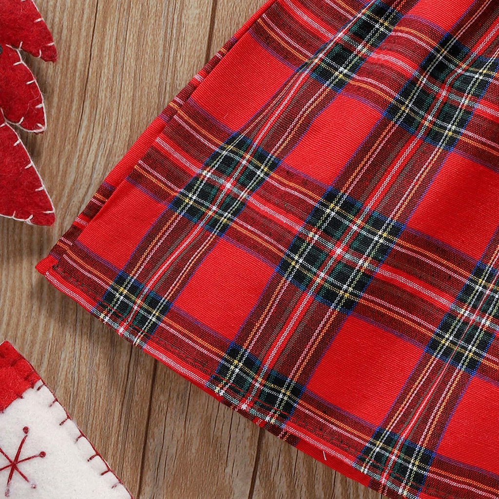 FANCYINN Toddler Baby Girl Plaid Dress Set Pleated Ruffle Christmas Size 3-4Y