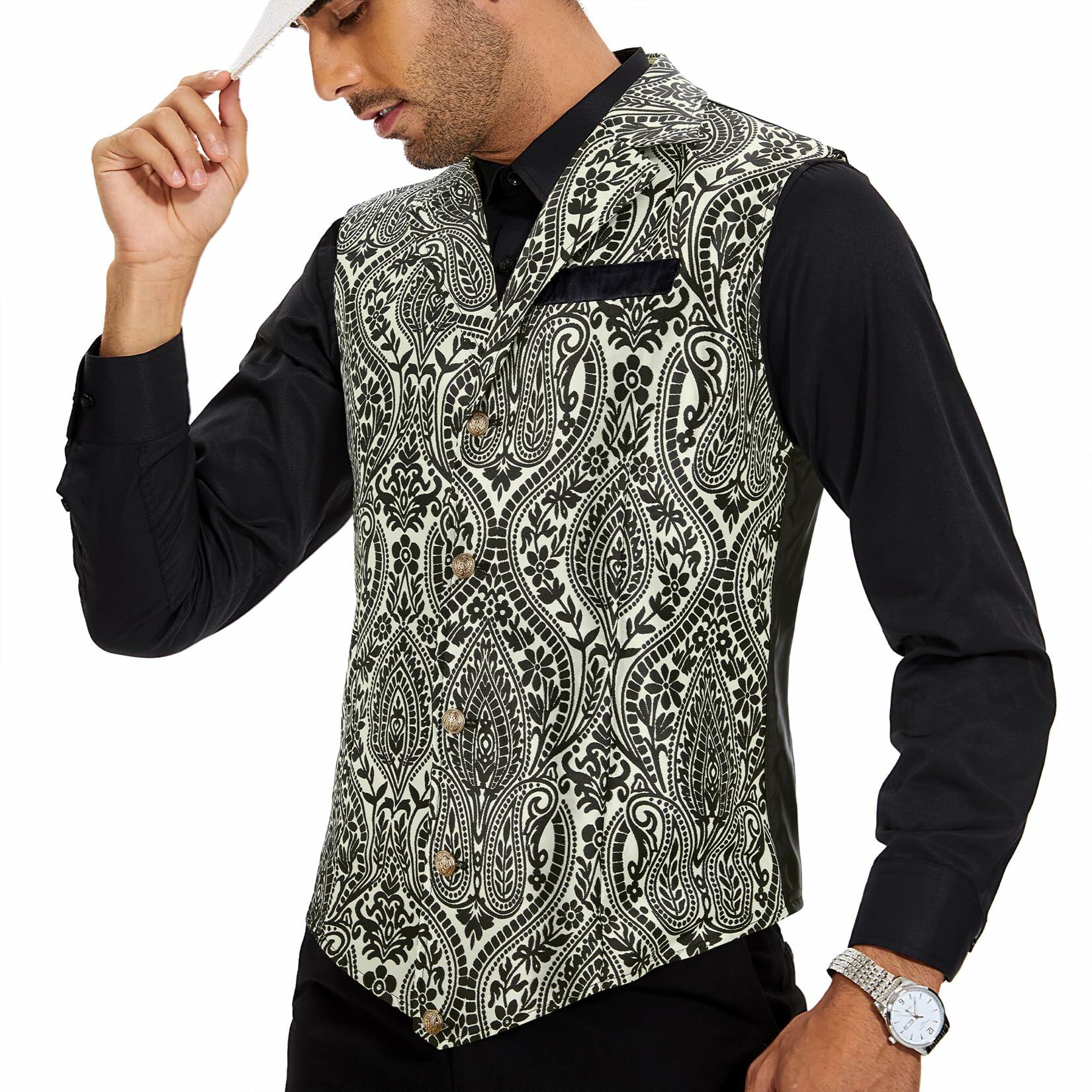 Century Star Men's Gold Vest Steampunk Pirate Western Formal XXL
