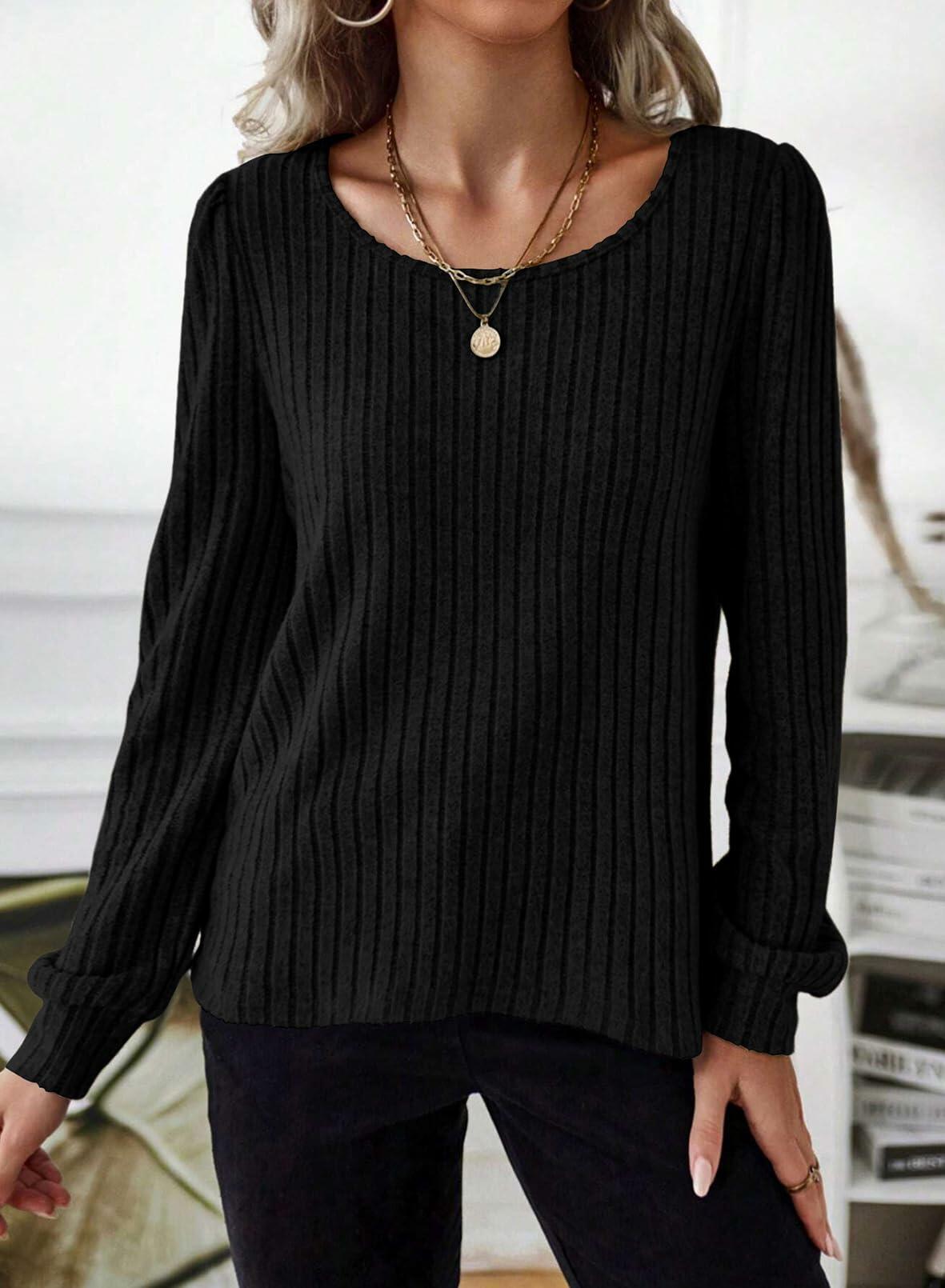 Samefar Womens Black Long Sleeve Tunic Top Small Stretchy Knit Lightweight