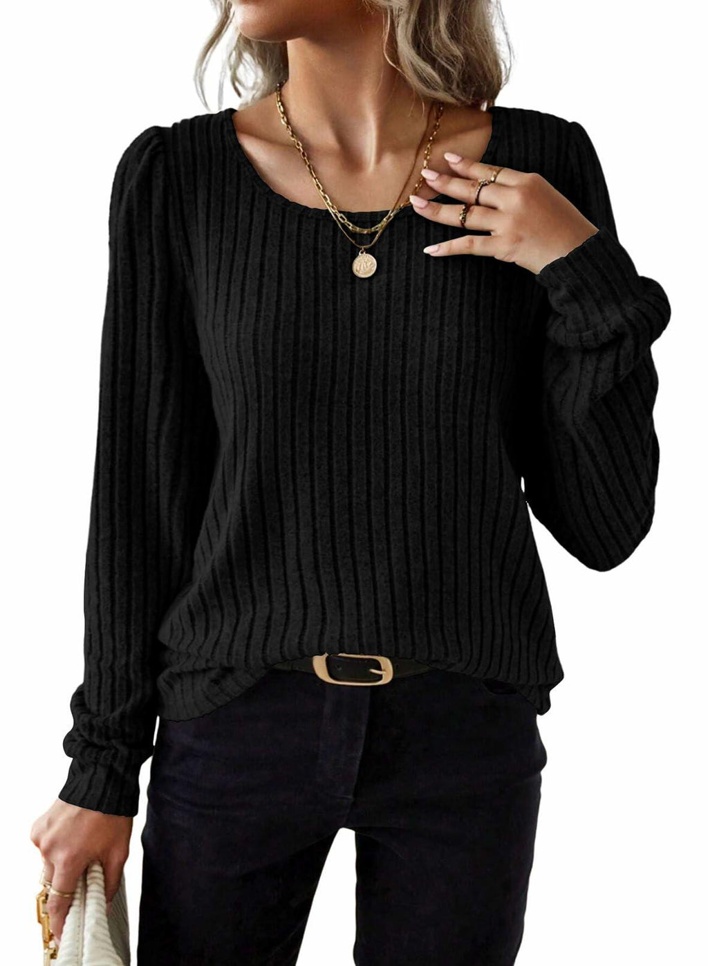 Samefar Womens Black Long Sleeve Tunic Top Small Stretchy Knit Lightweight