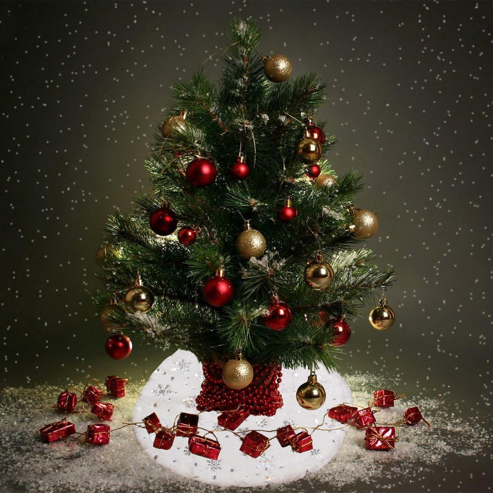 4-Pack Mini Christmas Tree Skirts 15" White Xmas Holiday Decor