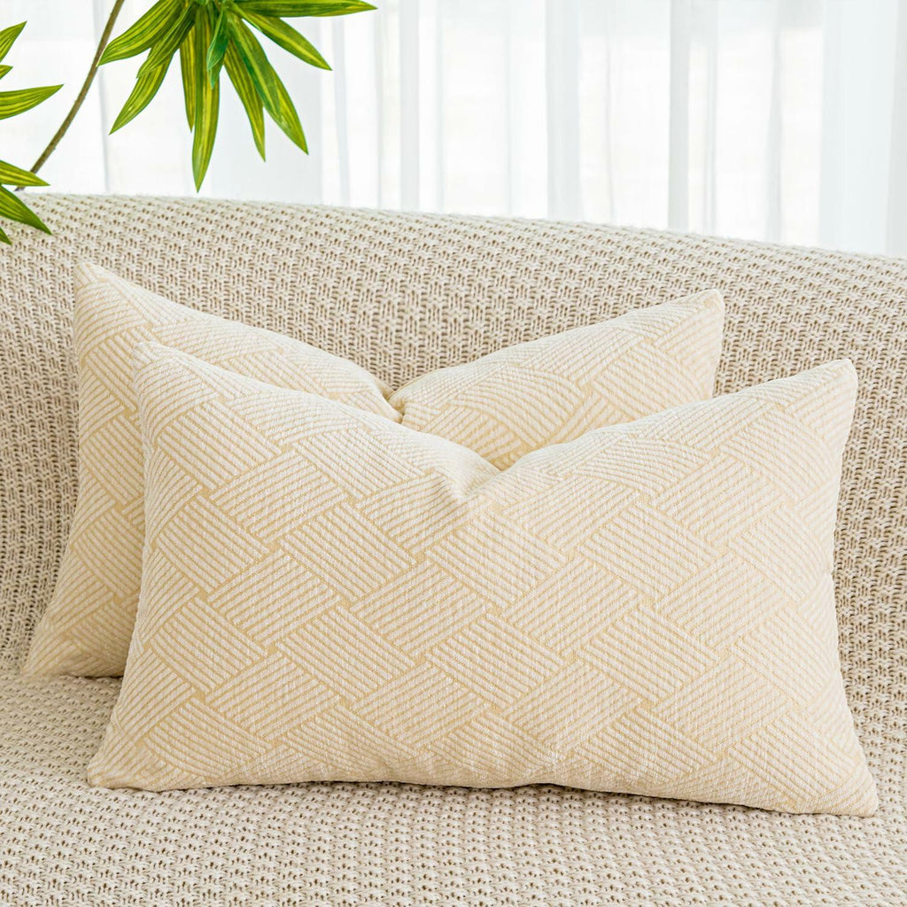 GEGELICA 2-Pack Beige Chenille Pillow Covers 12x20in Soft Modern Boho Throw