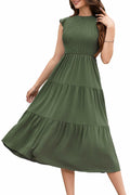 ZOOMOON Women's Maxi Dress Smocked Waist Army Green - Size XL