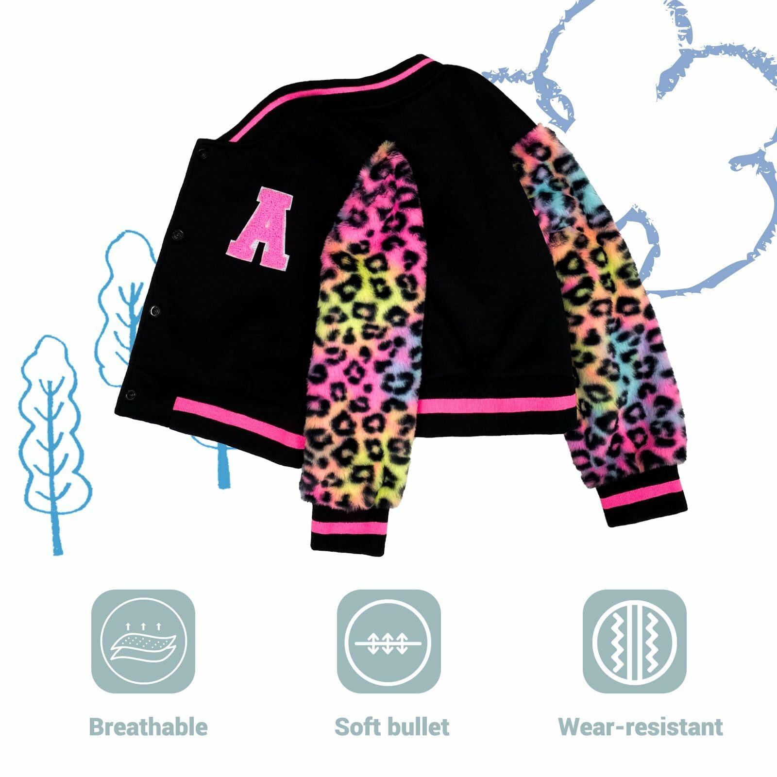 GMMDOMKID Kids Varsity Baseball Jacket Classic School Coat Boys Girls - Size 9