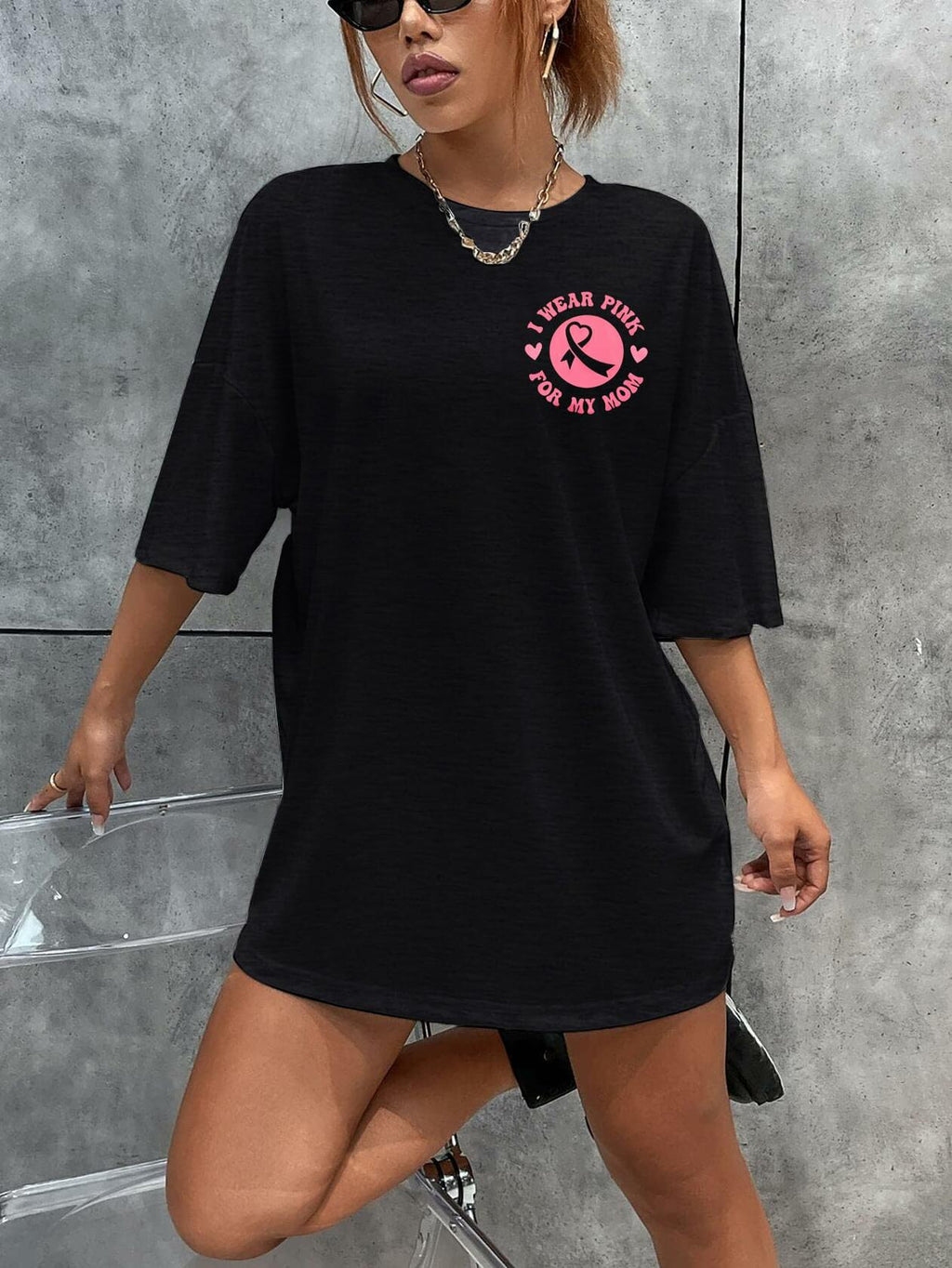 FASHGL Pink Ribbon Breast Cancer Awareness T-Shirt Women Pink Tee - Size S
