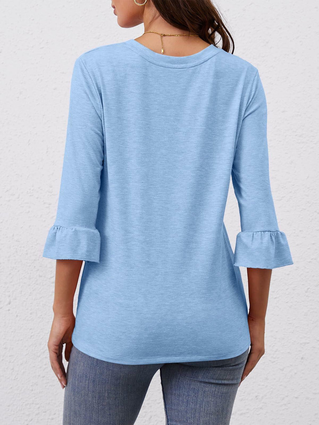 Syellowafter Womens Coral V Neck 3/4 Sleeve Casual Loose Fit Top Size M