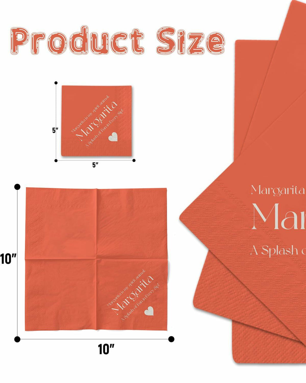 qiqee Margaret Cocktail Napkins 5x5in Orange Disposable 120 Count