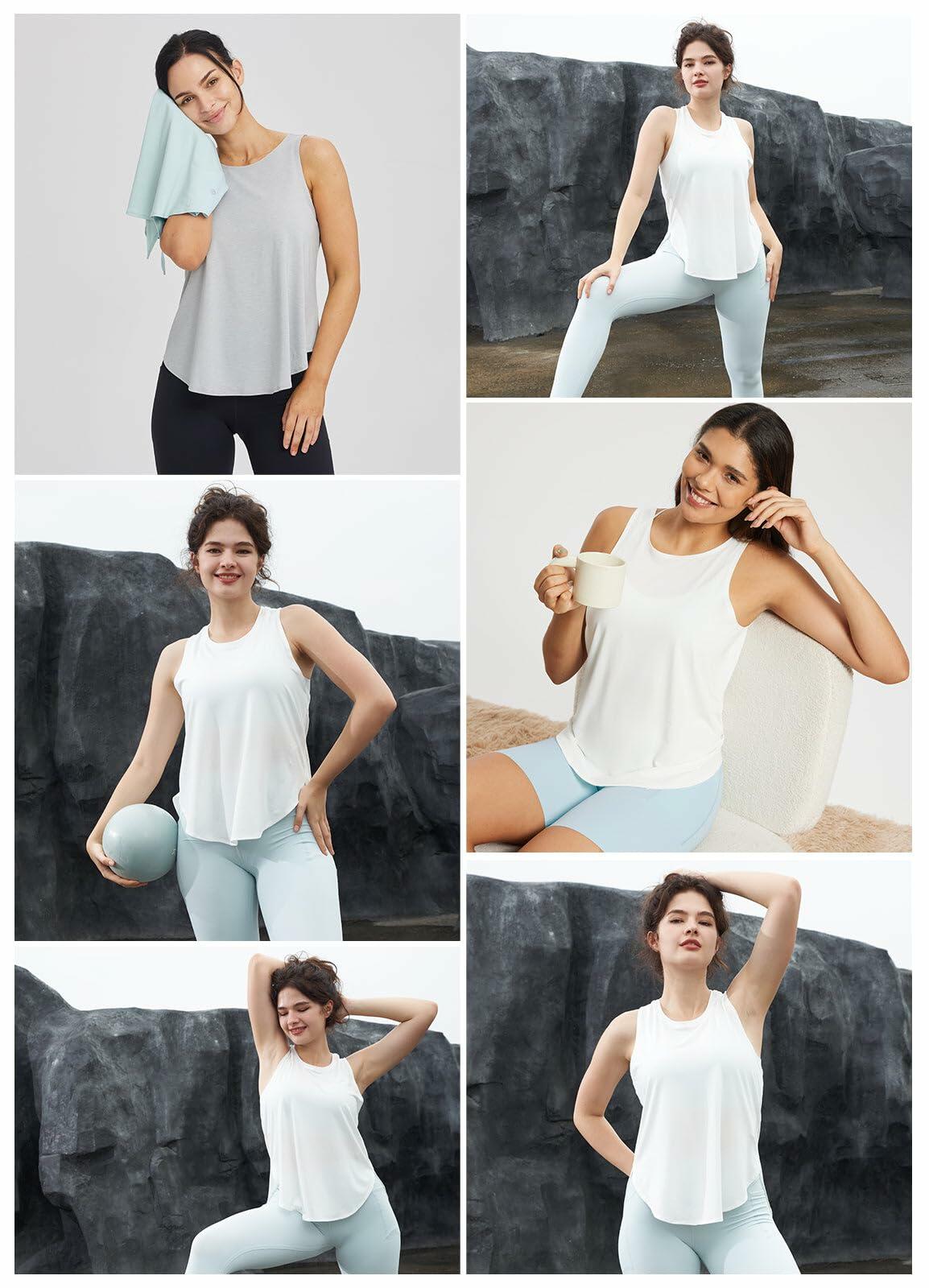 baleaf Women's White Sleeveless Loose Fit Yoga Tank Top Athletic L