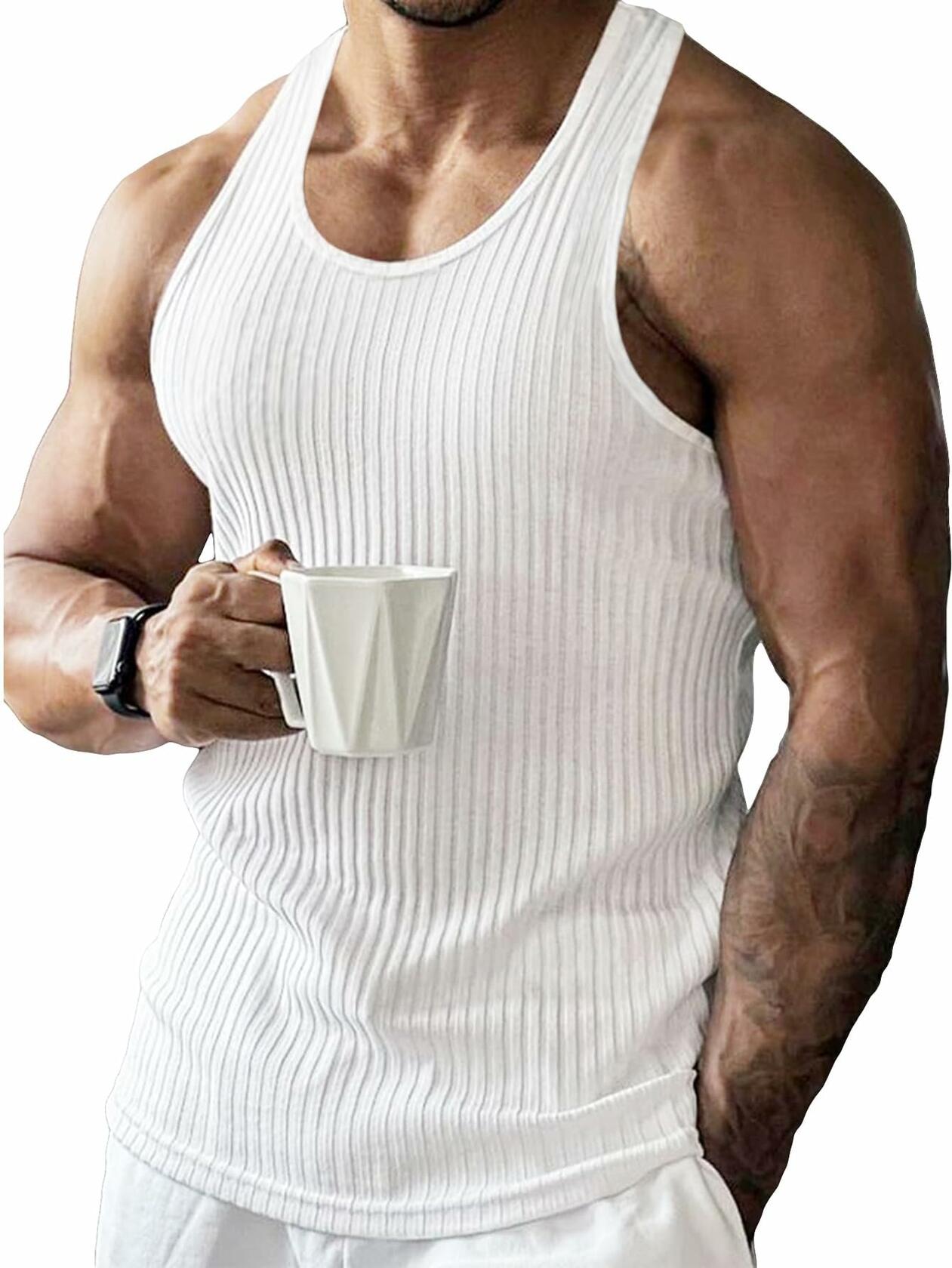 COZYEASE Men's Rib Knit Sleeveless Tank Top Green Small Casual Bodycon