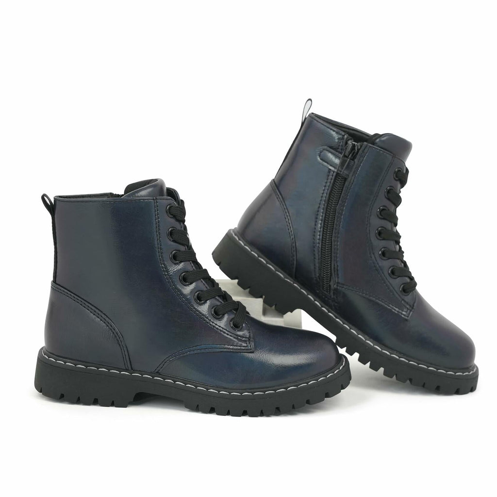 firelli Kids Ankle Boots Navy Size 13 US Side Zipper Lace Up Combat Boots