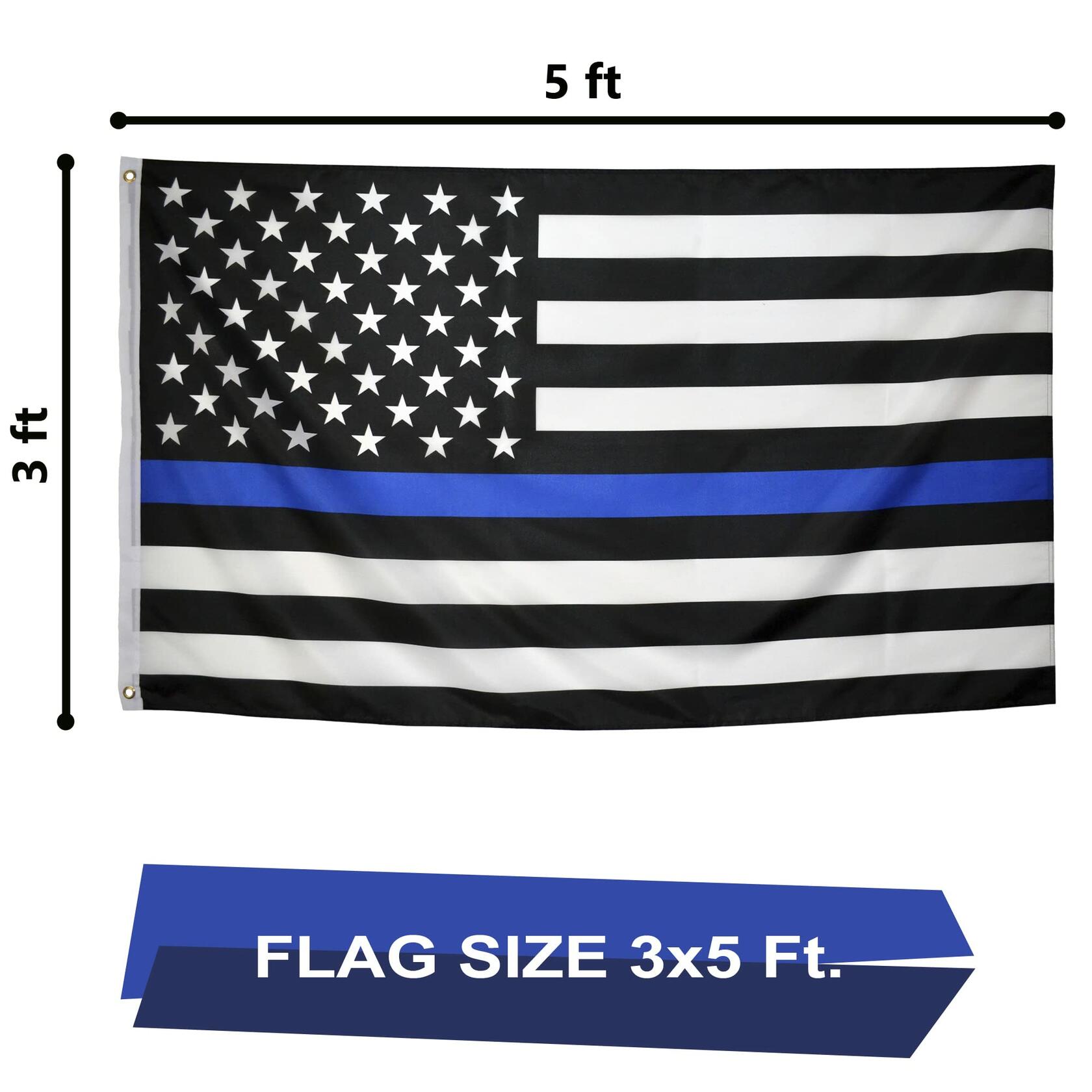 Eugenys Thin Blue Line American Flag 3x5 Ft Black White Blue Durable Grommets