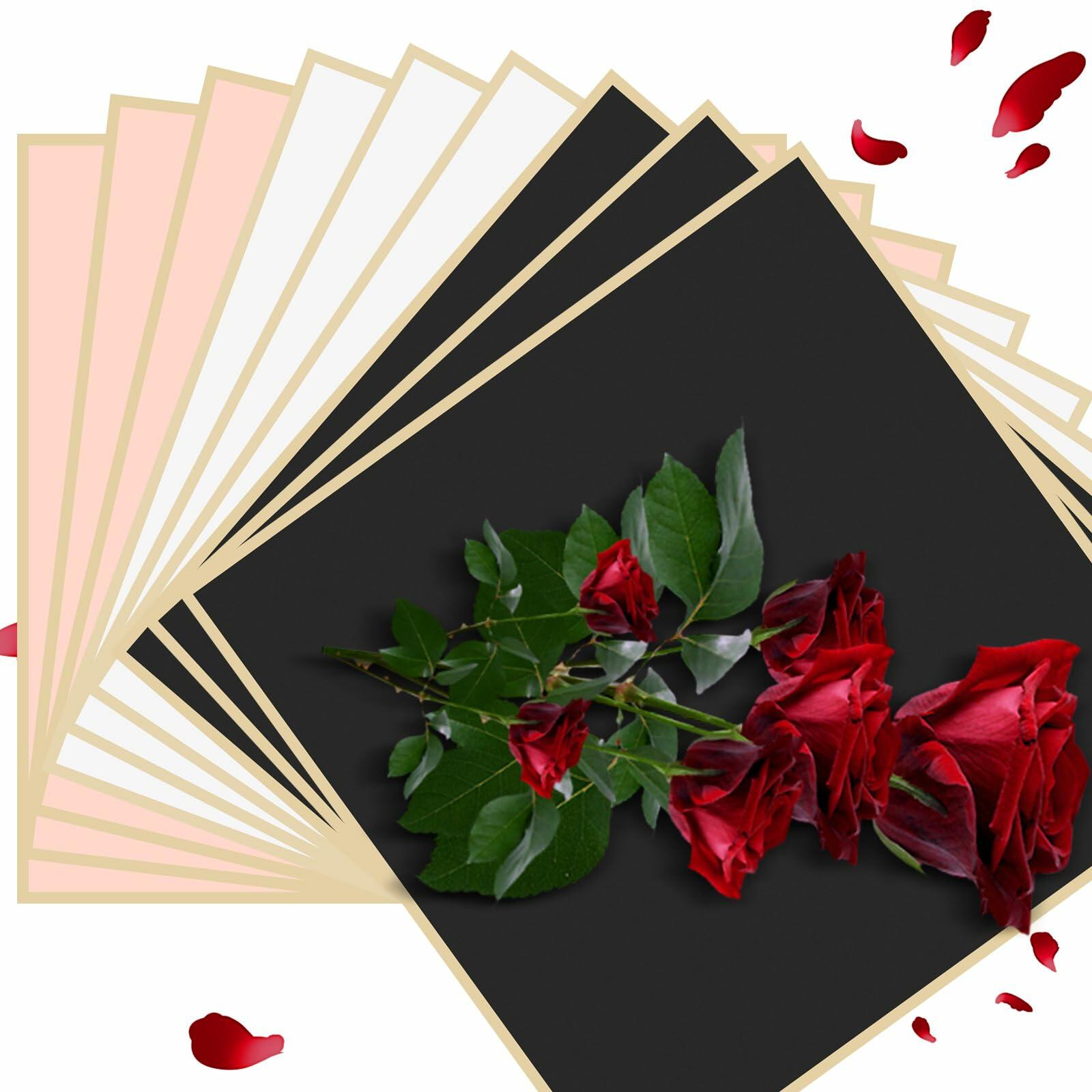LOTMER 30 Sheets Flower Wrapping Paper, 3 Colors with 3 Ribbons & 30 Cards