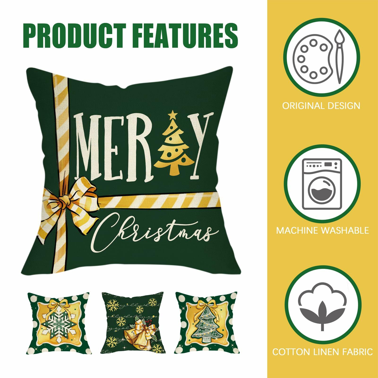 Fahrendom 4-Pack 16x16 Red Green Xmas Tree Snowflake Outdoor Pillow Covers