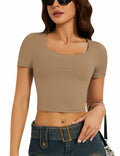 LOMON Apricot Cropped T Shirt Scoop Neck Short Sleeve Size Large