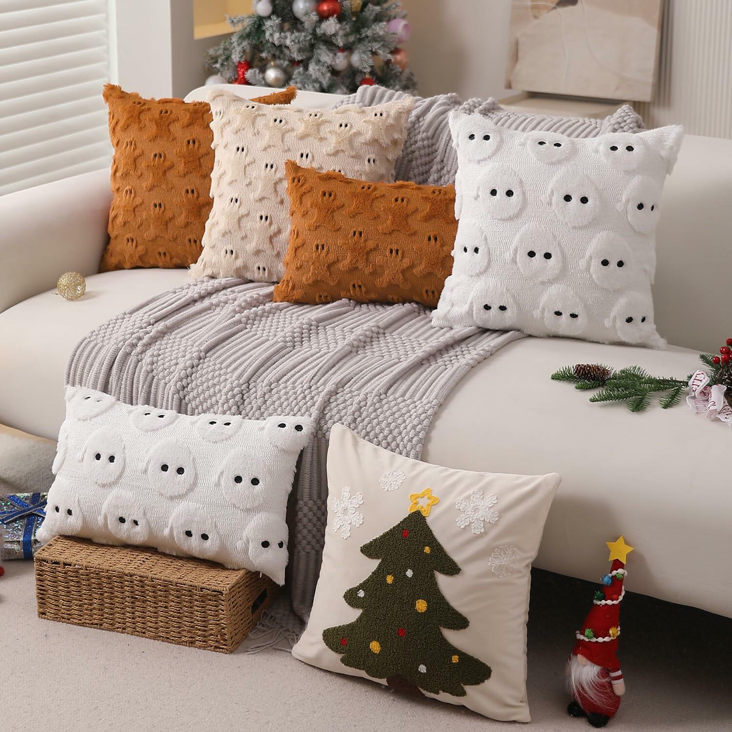 Allorry 2-Pack 18x18 Beige Gingerbread Christmas Pillow Covers Soft Plush Fur