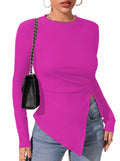 Remidoo Women's Rib Knit Long Sleeve Top Hot Pink Size L