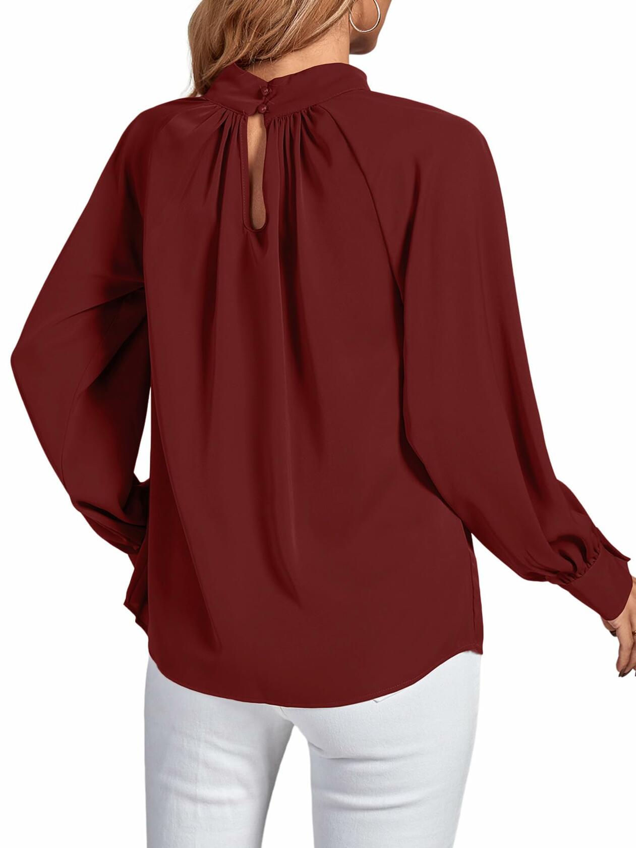 LYANER Women's Burgundy Twist Hollow Out Long Sleeve Office Blouse Medium