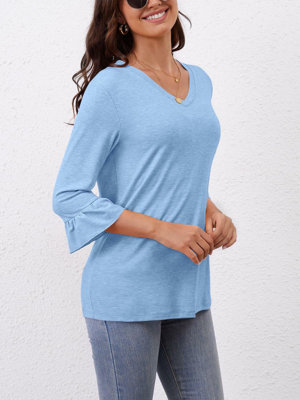 Syellowafter Womens Coral 3/4 Sleeve Casual Loose Fit Tunic Blouse Size XL