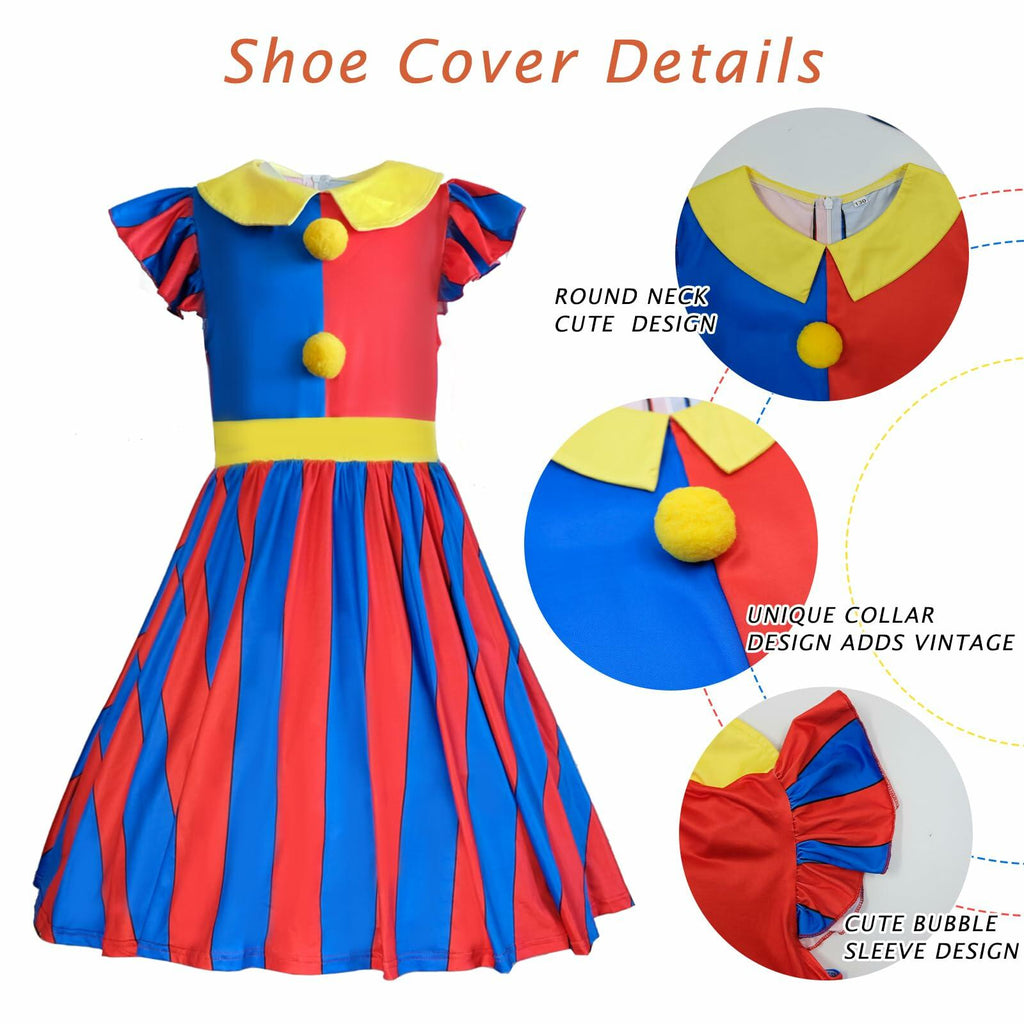 FINASKASU Girls Clown Costume 4 Pcs Set, Halloween Costume 5-6Y