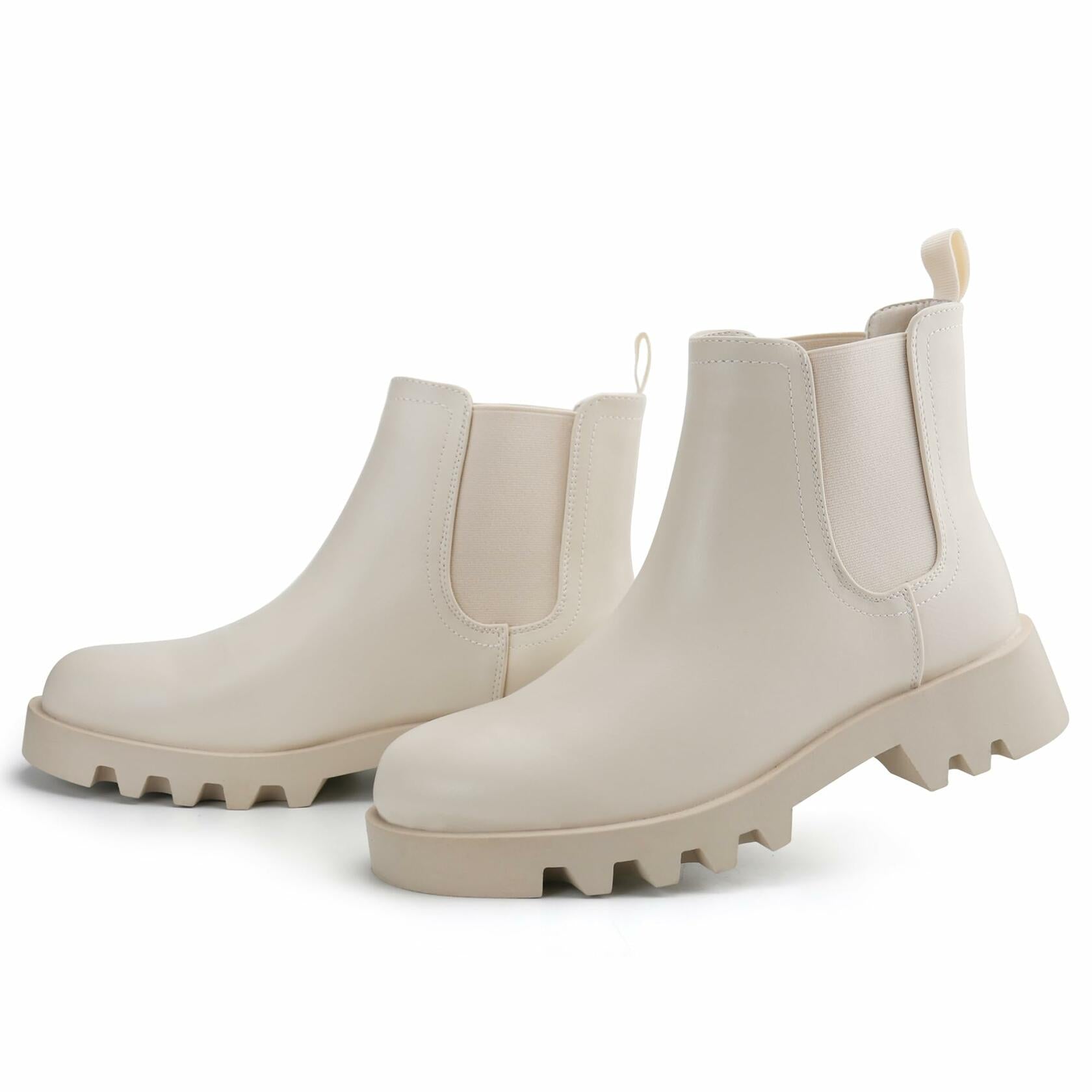 firelli Women Ankle Booties Chelsea Combat Slip On Winter Boots 7W Ivory