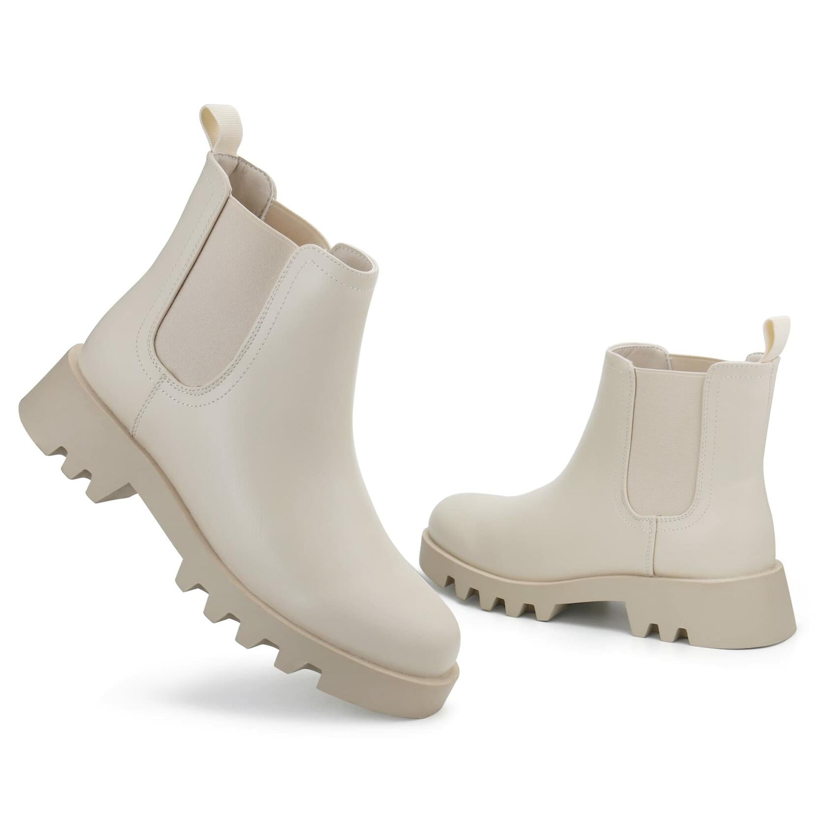 firelli Women Ankle Booties Chelsea Combat Slip On Winter Boots 7W Ivory