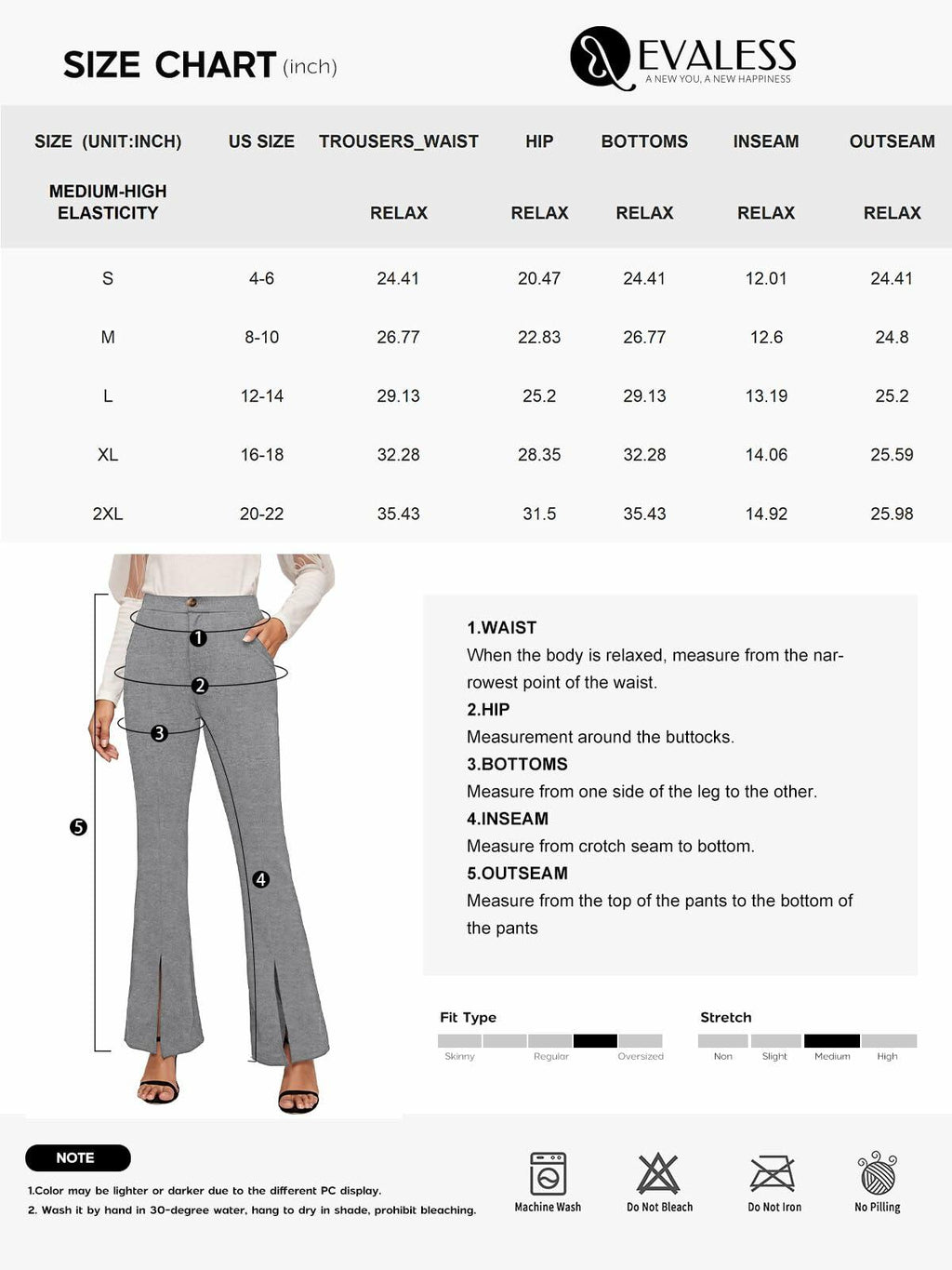 EVALESS Women's Khaki High Waisted Stretchy Flared Work Pants Medium