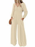 Tanou 2024 Women's Rose Red Smocked Long Sleeve Jumpsuit Romper L