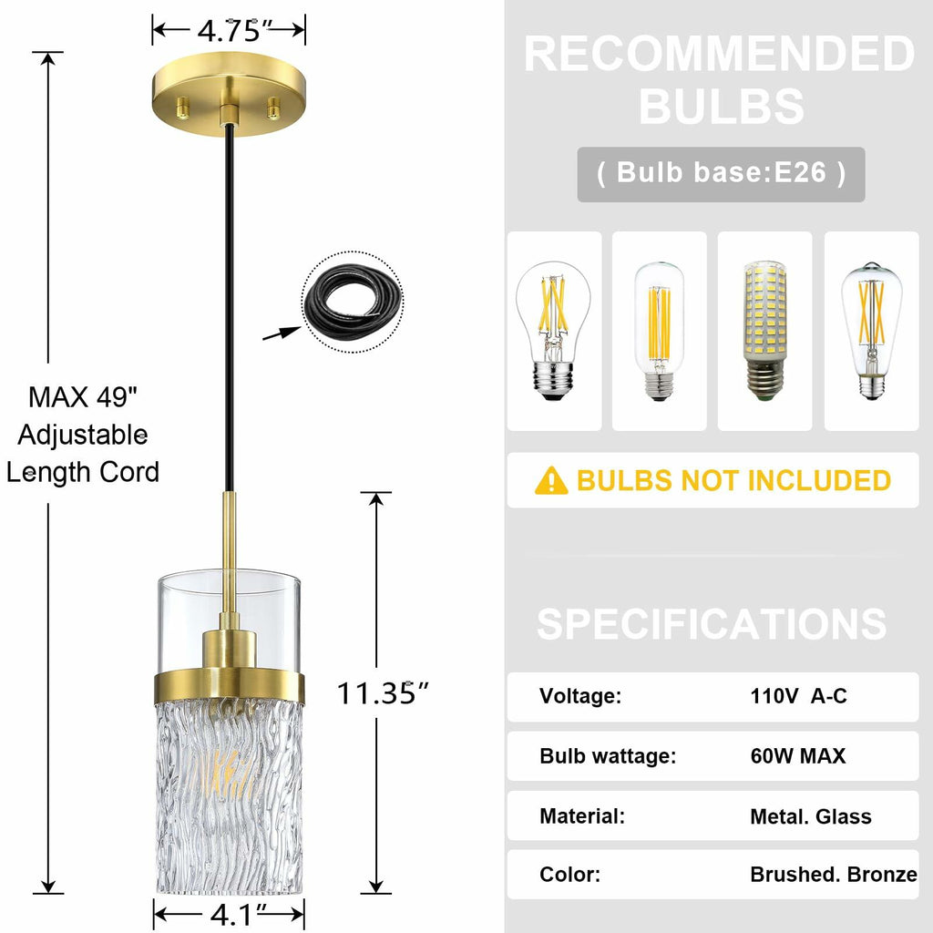 RAINLIGHTING 3 Pack Kitchen Island Pendant Light Clear Glass Brushed Bronze
