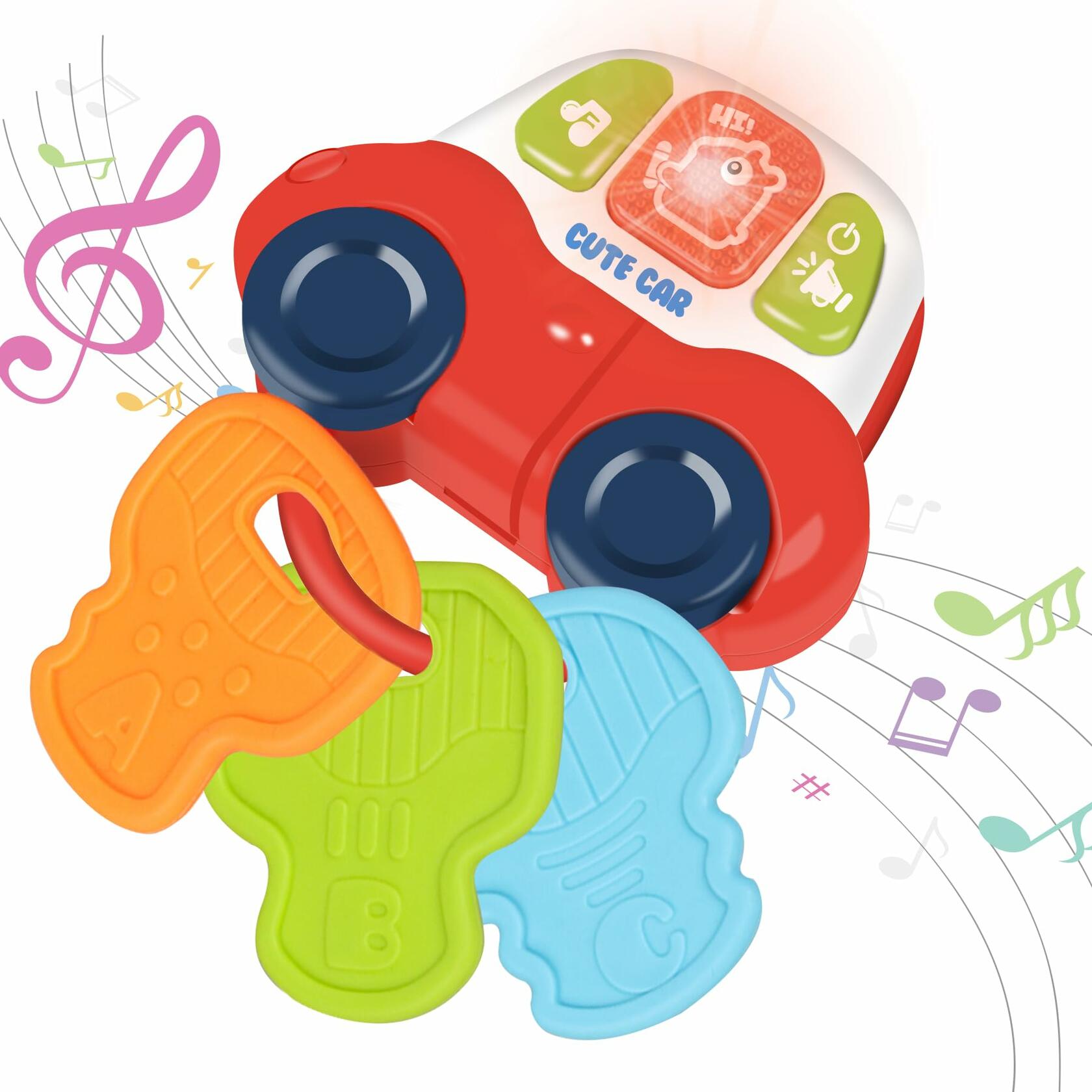Baby Teething Toys Montessori Sensory Car Key Teether Music Light 0-18M