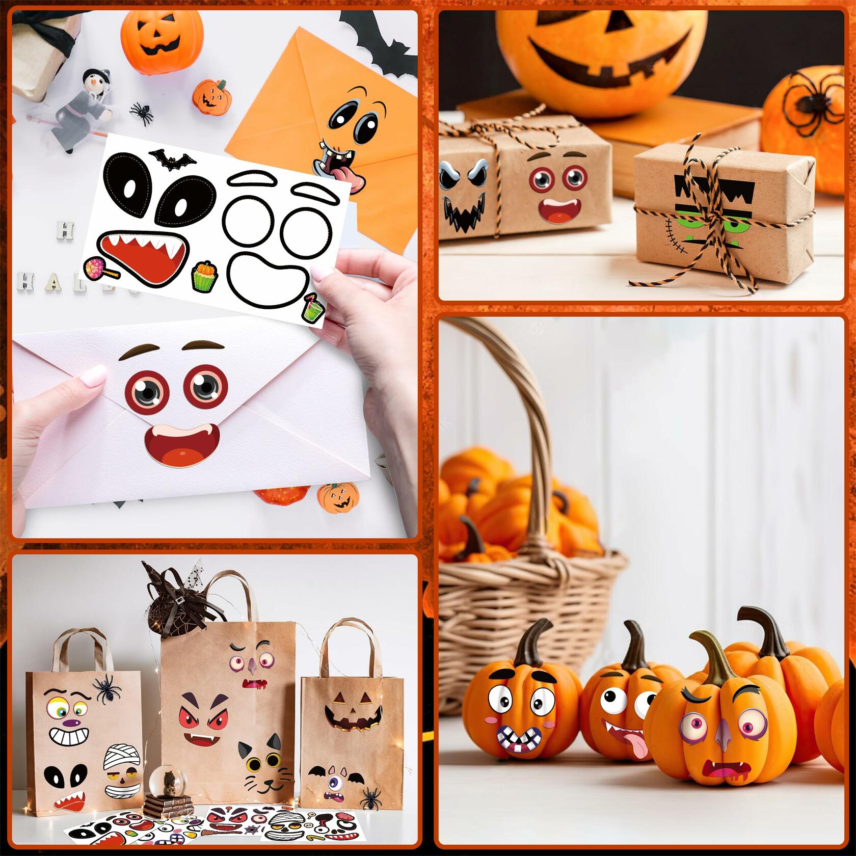 LINAYE Halloween Pumpkin Face Stickers Small Mini 72 PCS Decorating Kit