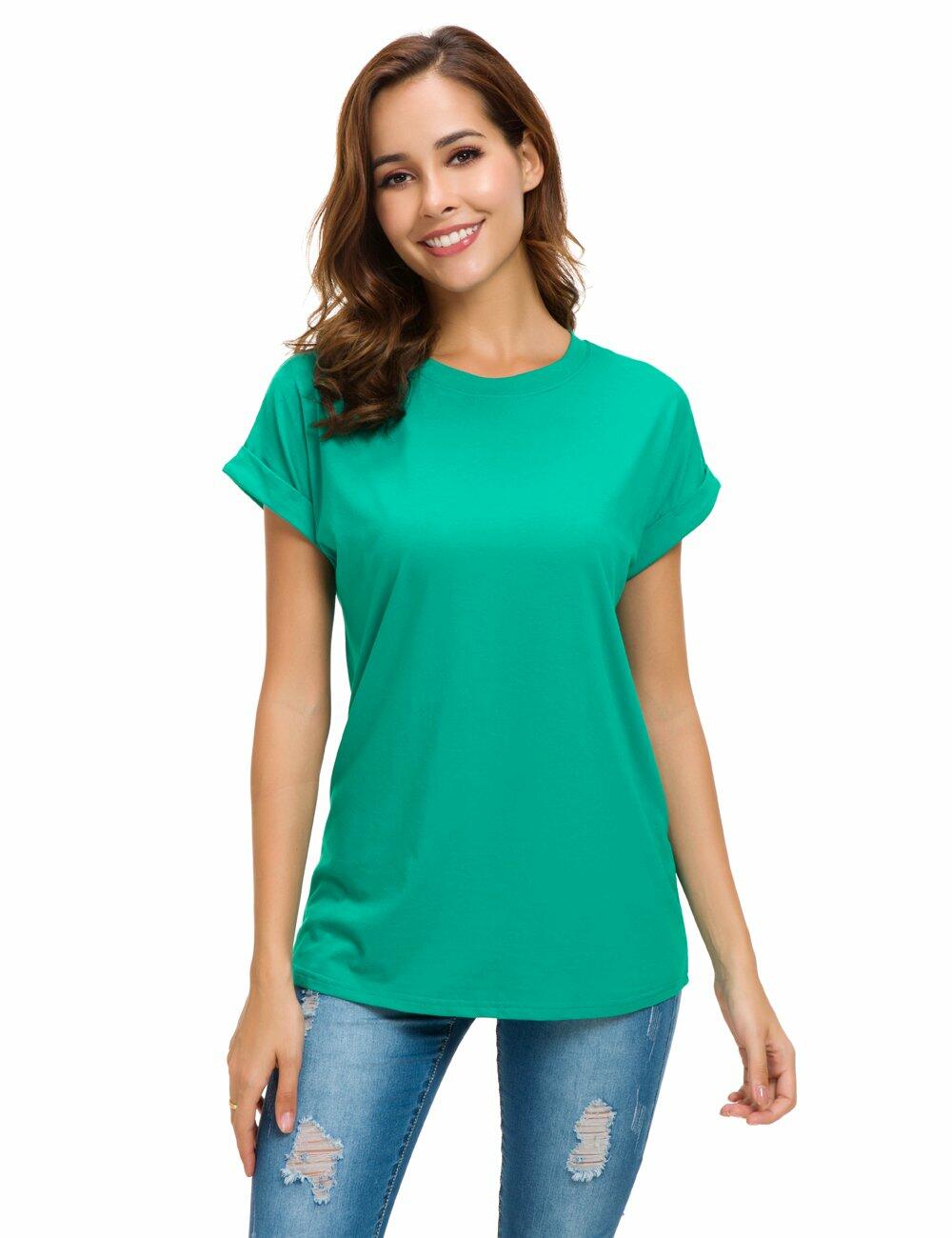 MSHING Women's Lake Green Crew Neck Casual T-Shirt Size M