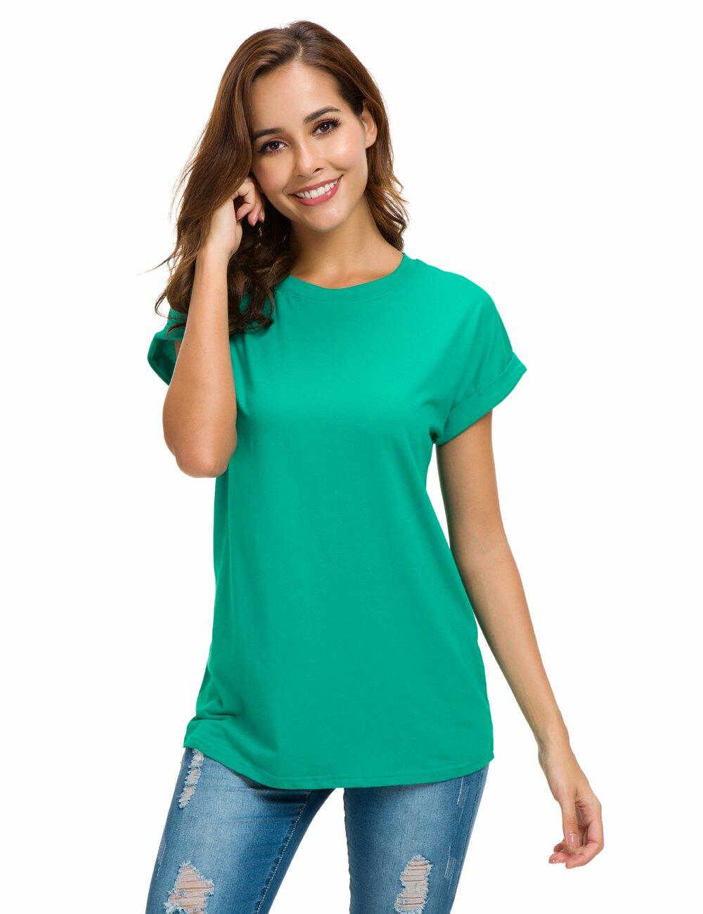 MSHING Women's Lake Green Crew Neck Casual T-Shirt Size M
