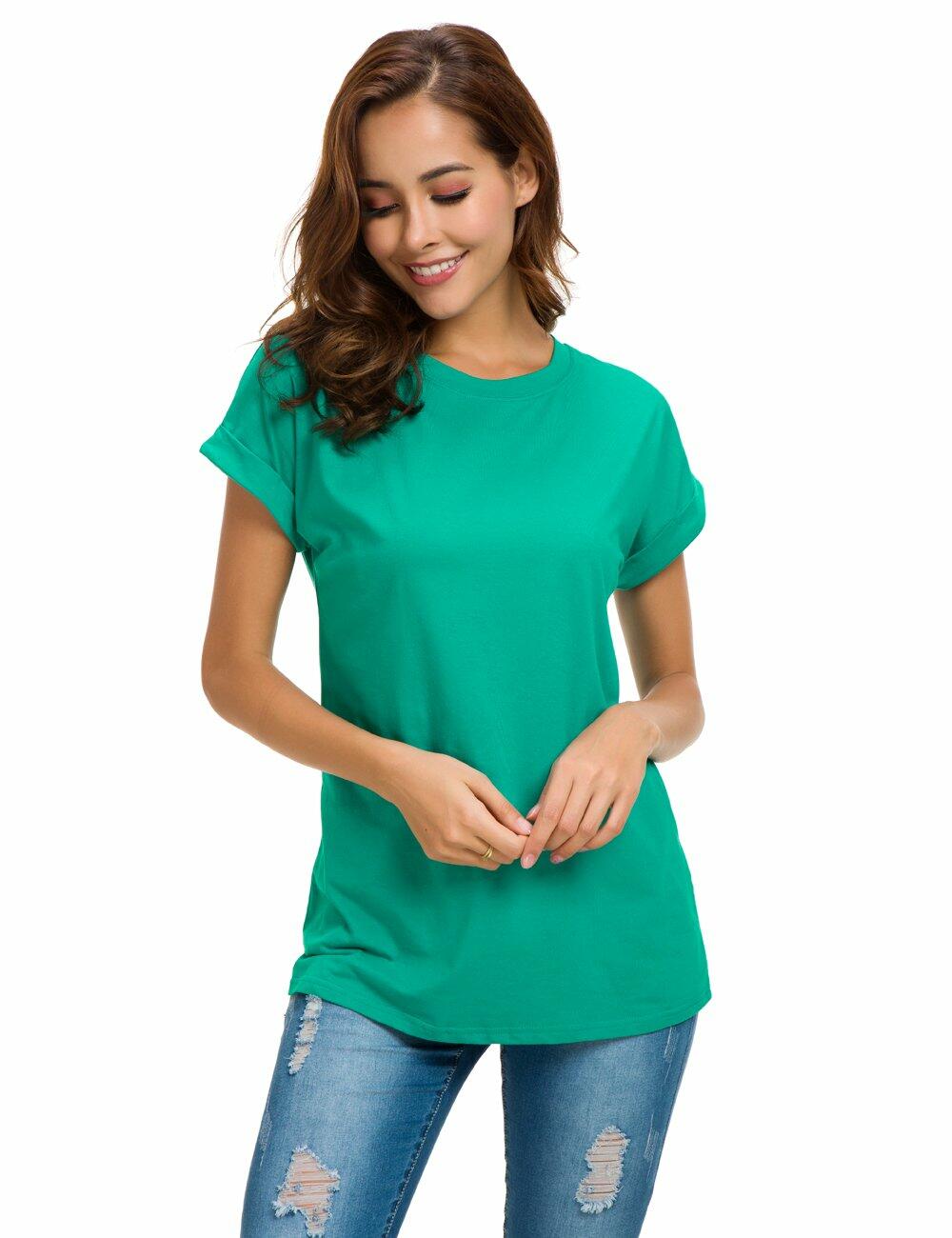 MSHING Women's Lake Green Crew Neck Casual T-Shirt Size M