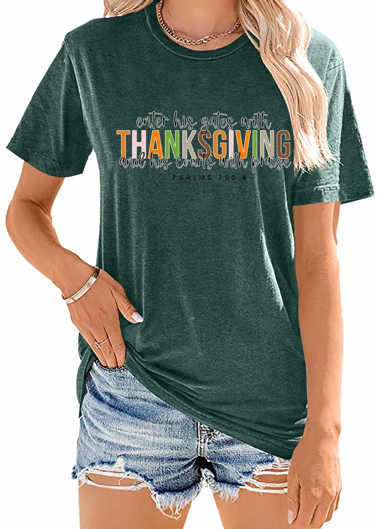 ELDPS Thanksgiving Women Casual Fall Thankful Shirt Size L