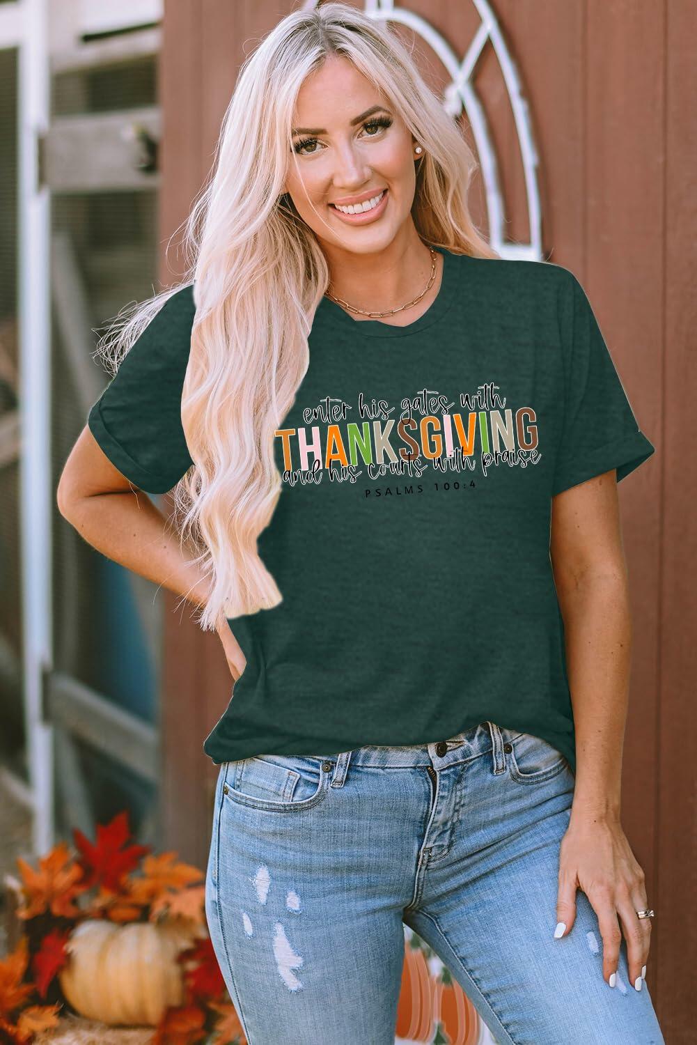 ELDPS Thanksgiving Women Casual Fall Thankful Shirt Size L