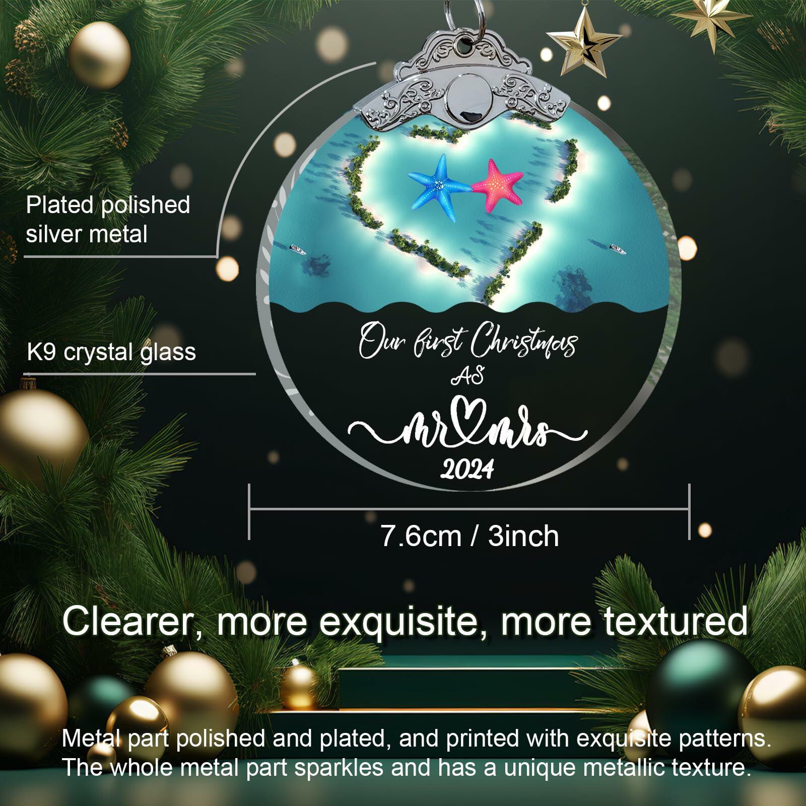 Just Married 3" Glass Ornament 2024 Wedding Couple Gift with Gift Box