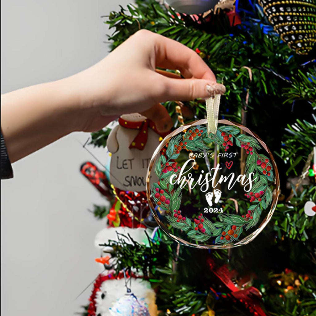First Christmas Ornament 2024 Clear Glass Newborn Baby Keepsake Girls Boys