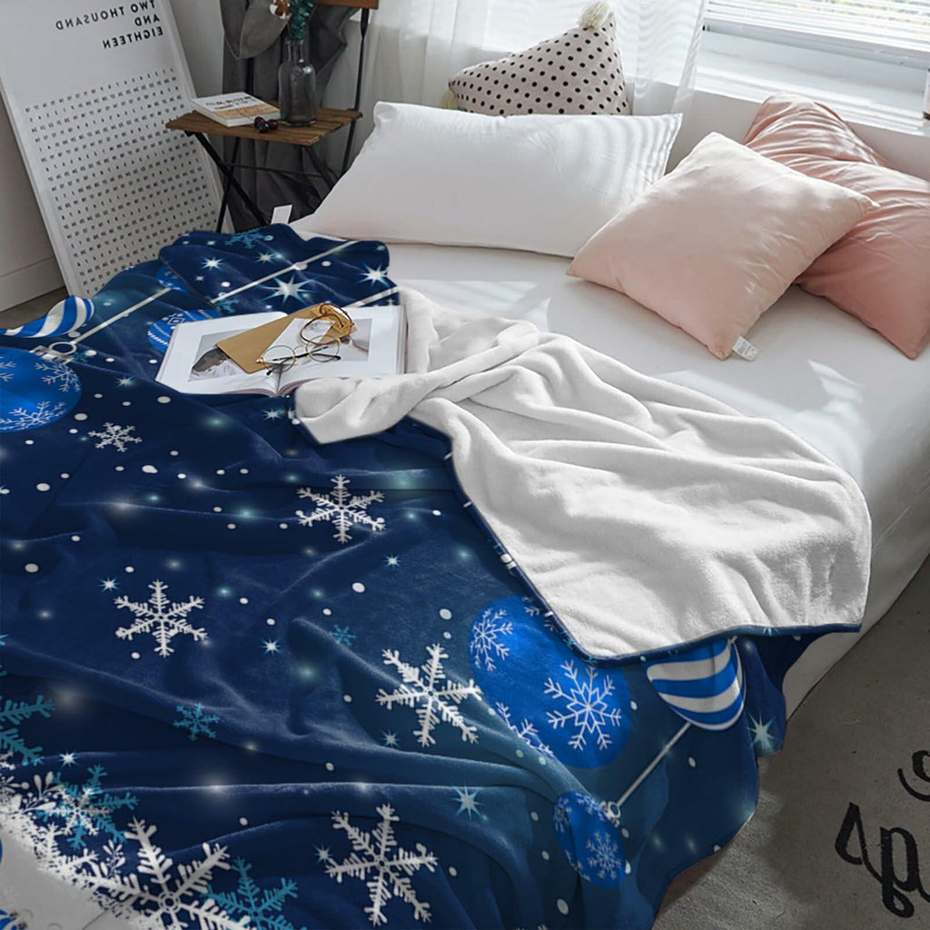 Blue Snowflake Christmas Throw Blanket Soft Cozy Fleece 40x60 Inch