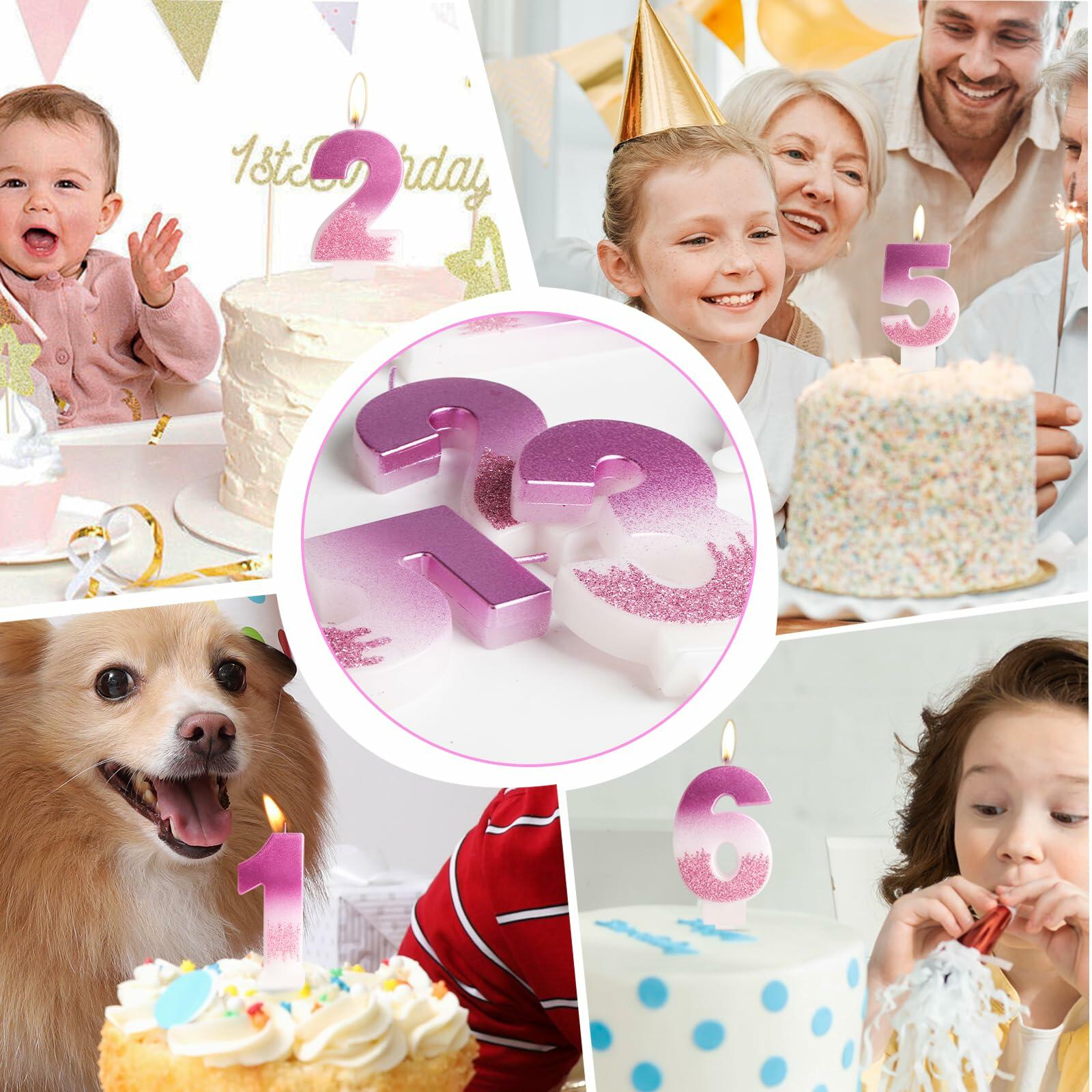Zi Lan MGJJB-17 Rose Pink Gradient Number 17 Birthday Candle Cake Topper