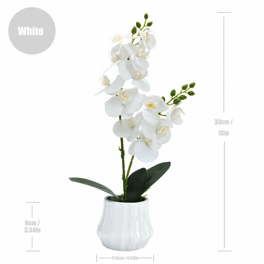 Angerlo 13" White Artificial Butterfly Orchid Ceramic Vase Decor