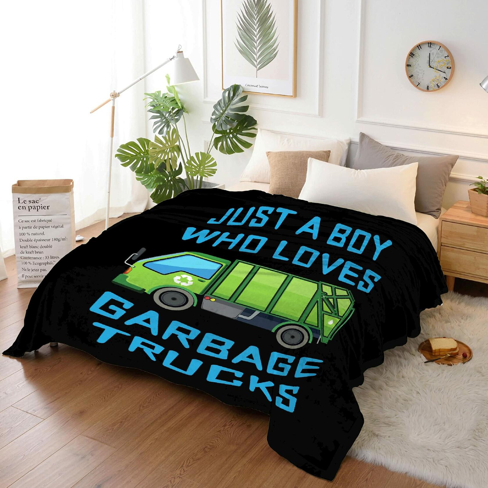 Boy Who Loves Garbage Trucks Soft Flannel Blanket Cozy 50x40 Kids Throw