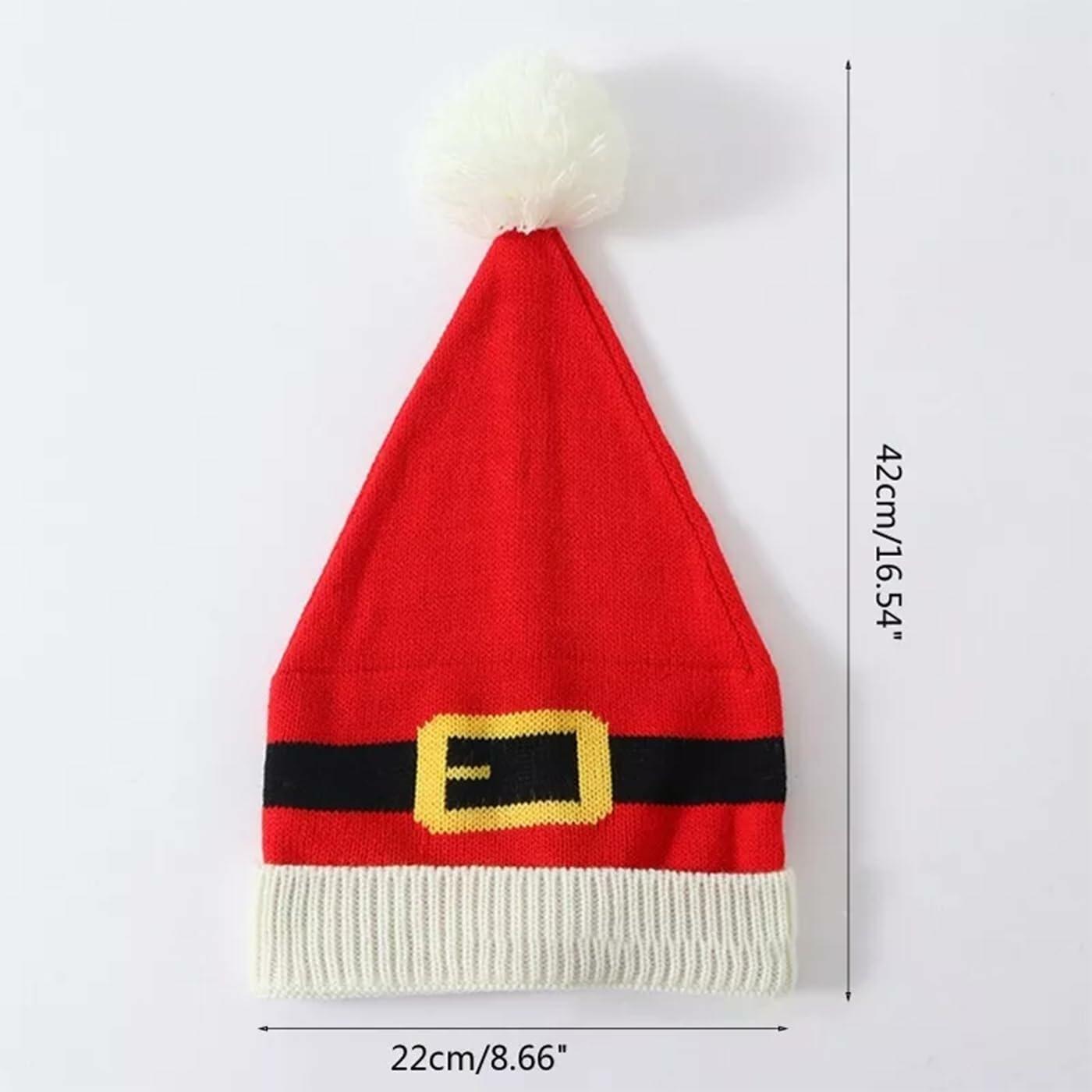 INOGIH Christmas Santa Hat Knitted Beanie Pom Pom Winter Cap Unisex - Size M